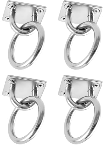 QWORK® 4er Set Edelstahl 304 Augplatte und Ring Set - 8mm Ringdurchmesser und 150kg Traglast - zum Befestigen von Sonnensegeln, Terrassenseilen, Deckenbefestigungen und mehr