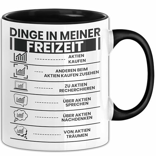 Aktien Tasse Geschenk Investor ETF Geschenkidee Hobbyinvestor Kleinanleger Kaffee-Becher (Schwarz)