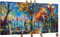YS Tableau peinte à la main Ruelle d'automne Surface texturée parc d'automne avec un couple paysage du soir bleu et jaune couleur Déco murale salon 100x50 cm