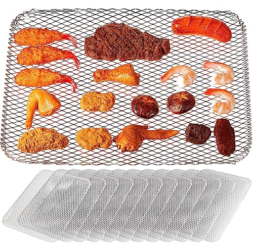 Mifoci 12 Pcs BBQ Disposable Grill Topper Non Stick BBQ Grill Mesh Mat Disposable Grill Pans for Outdoor Grill Disposable Grill Liners Cooking Grid Grates Pad for Camping Picnics Meat Grilling
