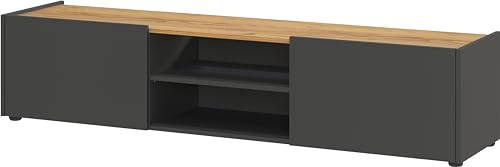 Germania Lowboard 0457-549, in Graphit/Navarra-Eiche-Nb., stehend und hängend montierbar, 164 x 35 x 40 (BxHxT)