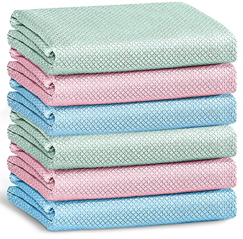 Beaface Microfibre Cleaning Cloths Fish Scale Cloth Nanoscale Cloths Lint Free Streaks Free Polishing Cleaning Cloths for Windows Mirrors Glass Dishes (6 PCS, 30 x 40 cm)