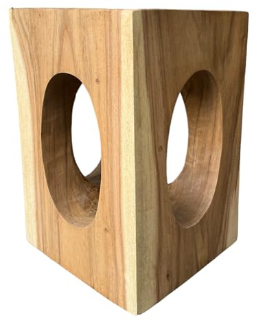 FaHome Holz Beistelltisch – Couchtisch Blumenhocker Hocker - Handgefertigt – Eckig mit O-Ausschnitt Suarholz - 45x30x30 cm