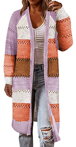 Damenstrickjacke Oversize Oversize-Strickjacke Damen Lange Freizeit Elegante Italienische Mode Mantel Casual Schicke Sassyclassy Pullover Mit Kapuze Damen Longstrickjacke Damen Lila,XL