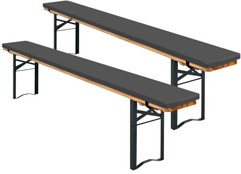 Teruntrue 2 Stück Bierbankauflagen, Bierbank Auflage 220x25x2cm bierzeltgarnitur Auflage, Waschbare bierbankauflagen für Biertisch & Party Festzeltgarnitur(Dunkelgrau)
