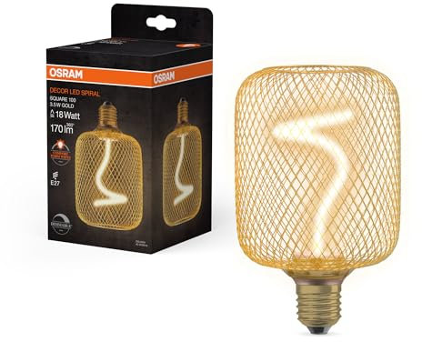 Osram DECOR quadratische LED Lampe mit Spiralfilament, goldfarbenes klares bleifreies Glas, 3.5 W, gemütliches Warmweiß 818, 170lm/1800K, E27 Schraubgewinde, dimmbar, 100 mm Durchmesser.