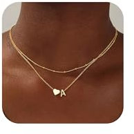 TINGN Gold Kette mit Buchstaben Damen, Layered Kette mit Buchstaben A Goldkette Halskette Mädchen Damen Geschenkideen für Frauen Buchstabenkette Gold Schmuck Geschenke für Frauen Teenager Mädchen