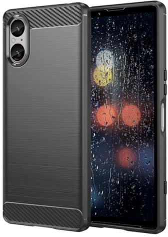jonlineuk For Sony Xperia 5 V Case, [Slim Fit] Shockproof Brushed Carbon Fibre [Protective Case] Cover, Gel Rubber Phone Case For (Sony Xperia 5 V) Black
