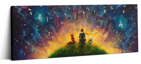 Wallfluent Heimdekoration 125x50cm auf Leinwand Kunstdruck für Wohnzimmer Schlafzimmer Küche Groß Wandbilder Wall Art Wanddekoration - Abstrakte Illustration Der kleine Prinz