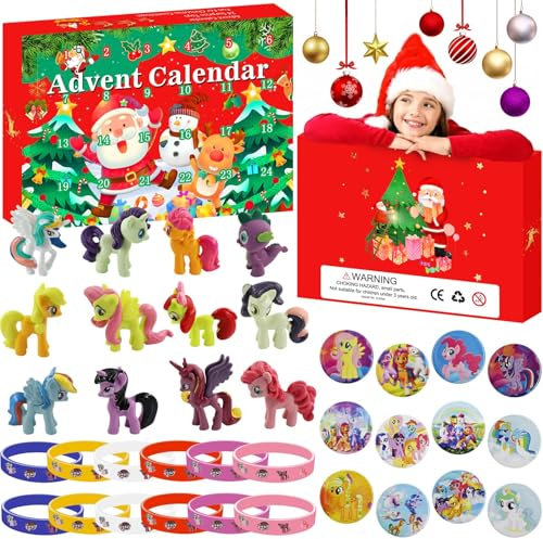 Adventskalender 2024 Ponys Mädchen, Advent Calendar Kinder mit 36 Pony Weihnachtskalender Countdown Weihnachtsspielzeuge, Ponys Figure Toys Adventskalender für 4 5 6 7 8 9 Mädchen Jungen