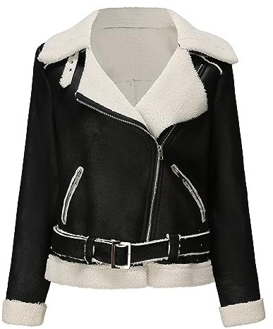 Winterjacke Damen Warm Gefüttert Fleece Lederjacke Kurz Wintermantel Frauen Mit Taschen Zipper Kunstlederjacke Elegant Jacke Winter Wildlederjacke Dicke Mantel Mit Gürtel Bikerjacke Revers