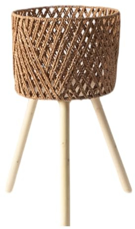 Bestvisse Rattans Pflanzenständer für den Innenbereich, handgewebte Blumentöpfe, Hocker mit Beinen, Boden-Pflanzkorb, Regal, Pflanzenregal für Garten und Außenbereich