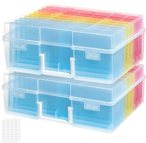 Lifewit 2 Stk. Foto-Organizer, 10 x 15 cm Fotoboxen, 18 innere Bildbehälter, Mehrfarbige Boxen Aufbewahrungsbox für Basteln/Samenaufbewahrung Karten/Briefmarken/Bürobedarf mit 1 Blatt Etikettensticker