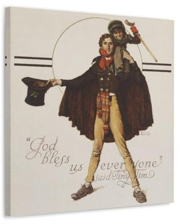 GOORAL Norman Rockwell Malerwerk Tiny Tim und Bob Cratchit, Poster, Heimdekoration, Wandkunst, zum Aufhängen, Bild, Druck, Schlafzimmer, dekorative Gemälde, Raum, ästhetisch, 50 x 50 cm