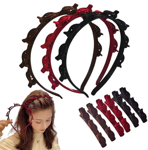 WhaleO 3 Piezas Diadema Mujer Diademas para Mujeres y Niñas Diadema con Pinzas Diadema Invitada Boda Diademas Mujer Elegante Horquillas de Peinado con Doble Flequillo, Horquilla de Peluquería