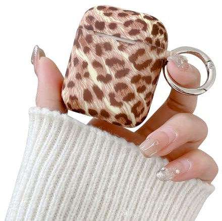 Reownest für AirPods 2 Hülle und AirPods 1 Hülle Case, Süßes Ästhetisches Leopardenmuster Case aus Silikon stoßfest für Mädchen und Frauen mit Schlüsselanhänger für AirPods 2/1 -Hellbraun