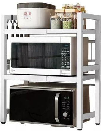Pantanal Countertop Microwave Shelf Stand Expandable 3 Tiers, White Metal Kitchen Spice Racks Adjustable Unit Storage Shelving Printer Stand Freestanding for Home Office Desktop (3 tiers white)
