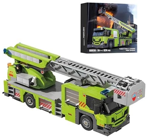 SymGrpu Stadt Drehleiter Feuerwehrkran Bausteine Bausatz, 824 PCS Feuerwehr-Rettungswagen Klemmbausteine, STEM Spielzeug, Rettungsfahrzeuge Modellbausteine für Erwachsene Jugendliche