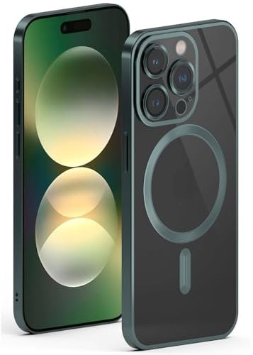 ONEFLOW Aura Custodia MagSafe per Apple iPhone 15 Pro, compatibile con fotocamera, custodia protettiva per ricarica wireless induttiva, custodia in silicone trasparente, verde
