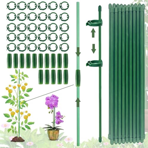 (105PCS) Pflanzenstütze, Pflanzstäbe Set, 20 Stück Pflanzenhalter, mit 30 Karabinern Ausgestattet, mit 15 Verlängerungsrohren, Pflanzenstützen, Ranghilfe, Rankstäbe für Pflanzen,Tomaten,Orchideen