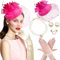 BACH AND BOUJEE chapeau et gants rose vif pour tea party chapeau fascinateur femme gants collier de perles boucles d'oreilles tour de cou pour mariage douche nuptiale anniversaire tea party
