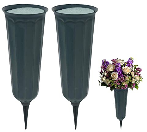 Set of 2 Grave Flower Holders Cemetery Flower Pots Vases Memorial Vases with Spike for Grave Decoration Green