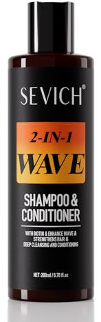 SEVICH 2-in-1 Wave Shampoo & Conditioner for Black Men | Curl-Enhancing Formula with Biotin, Ginseng & Castor Oil | Deep Cleansing & Moisturizing | 200ml/6.76fl.oz