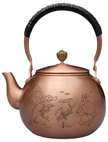 KXAOXGRC Stove Top Copper Tea Pot, 1000ML Chinese Retro Pattern Stovetop Teapot Stove Top Copper Tea Pot Turkish Tea Pot Pure For Stovetop(1600ml)
