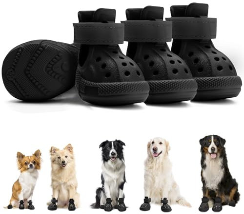Eyein Hundeschuhe Pfotenschutz Sommer, Atmungsaktive rutschfeste Hundesandalen mit Verstellbare Reflektorstreifen für kleine, mittlere und große Hunde, leicht an- und ausziehbar (Schwarz, Größe 7)