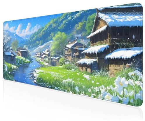 Mauspad Grün,Mausepad XXL 700x400x3mm Gaming Mauspad Schneeszene,Großes Mousepad mit vernähten Kanten,Anti-Rutsch Gummibasis Schreibtischunterlage,Verbessert Präzision und Geschwindigkeit M-5