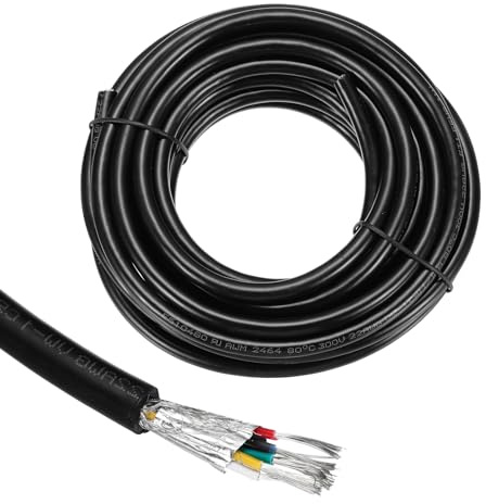 sourcing map 1Pcs UL2464 Shielded Cable 22AWG 5.5m(18 Ft) 300V 6 Conductor PVC Electrical CNC Wire with Double-Layer Shielding for Home Appliances, Automotive Wiring