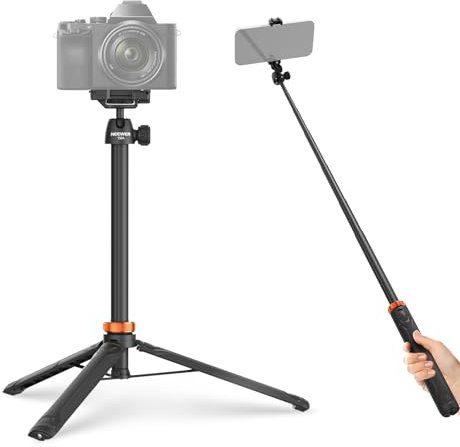 NEEWER 59 Selfie Stick Tripod Compatible with iPhone DLSR Canon Sony Camera, Small Metal Portable Travel Desk Stand with 360° Ball Head Cell Phone Holder Mount for Video Recording Filming, TS04