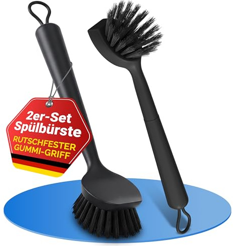 QOSI® Spülbürste schwarz | 2 Stück | Langlebige Küchenbürste & Abwaschbürste | Robuste Geschirrbürste & Topfbürste | Bürste Küche | Spülbürsten Set | Kitchen Brush | Bürste Geschirr |