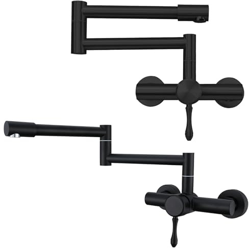 EUJOISE Rabattable Mitigeur Mural Cuisine, Robinet Cuisine Evier 2 Jets d'eau, avec Bras Oscillant et Chaude et Froide Réglable Robinet Évier，Pivotant à 360° Mitigeur Mélangeur,Noir Mat