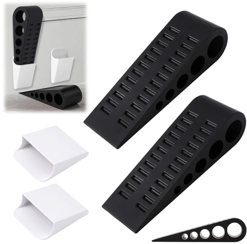 2 Stück Türstopper Keil 12.8x4cm Türfesteller Rutschfest | Schwarz Stapelbar Stabil Türkeile Rutschfest Gummi mit Lagerregal für Alle Böden für Haus, Büro und Schule