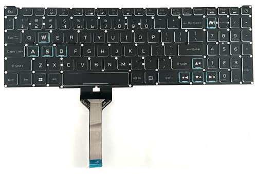 Willhom Clavier de rechange pour ordinateur portable Acer Nitro 5 AN515-45 AN515-54 AN515-55 AN515-57 AN515-58 AN517-51, Predator Helios 300 PH315-52 PH315-53 PH317-53 Noir Série 53