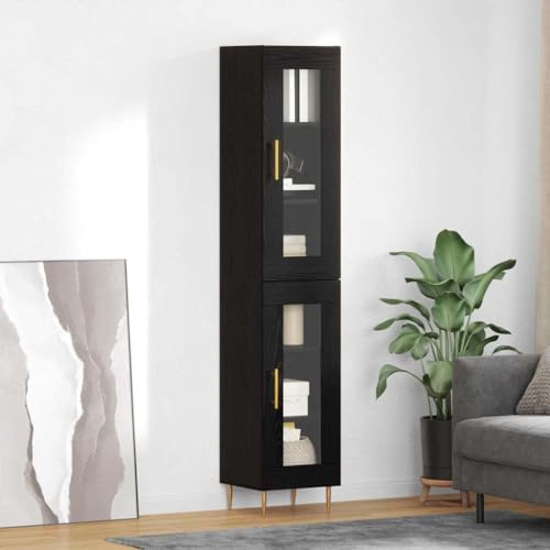 mzdioop Highboard Schwarz Eichen-Optik mit Glas, 2-teiliges Sideboard Set, 180 cm Höhe, modernes Küchenbuffet und Wohnzimmer Schrank, praktische Aufbewahrungslösung mit viel Stauraum