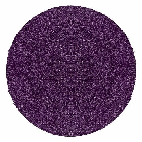 Teppium Moderner Hochflor Teppich Wohnzimmer 120 cm Rund Violett - Shaggy Flauschiger Teppich, Extra Weich, Pflegeleicht und Einfarbig - für Schlafzimmer, Küche und Esszimmer