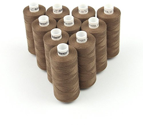 Ackermann 10x 1.000m UNIVERSAL NÄHGARN, Stärke 120, Qualitätsgarn, Nähmaschinengarn, Overlock Garn, Garn für Overlock-Nähmaschinen (7643 Braun)