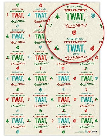 Geschenkpapier, lustig, 'Cheer Up You Grumpy Twat', 2 Bögen