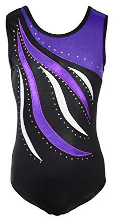 MORESAVE Gymnastikanzug für Mädchen, ärmellos, glitzernd, glänzende Stickerei, athletischer Ballett-Tanz-Body, einteiliger Übungseinteiler, Overall für 4–14 Jahre, Kinder und Jugendliche, violett,