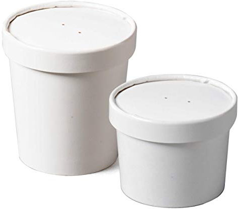 50 x White Disposable Soup Ice Cream Container Round Deli Food Lids Heavy Duty Bowl Paper 8oz 12oz 16oz 26oz 32oz (16oz with lids)