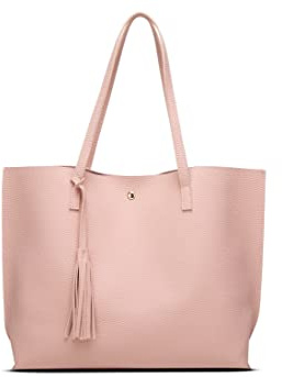 Dreubea - Borsa a tracolla da donna in morbida pelle sintetica, borsa tote, a spalla, a mano, con nappa, di grande capacità, Rosa, Taglia unica