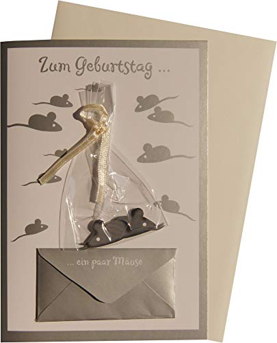 Perleberg Geldkarte Mäuse mit Umschlag in silber - hochwertige Geldkarten für Geldgeschenke mit niedlichem Motiv - schöne Geldkarte inklusive Geldkuvert für besondere Anlässe 11,6 x 16,6cm