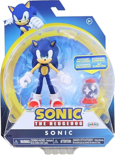Sonic the Hedgehog Actionfigur 10 cm mit Unverwundbar Item Box Zubehör - 11 Bewegungspunkte - Spielzeug für Kinder ab 3 Jahren