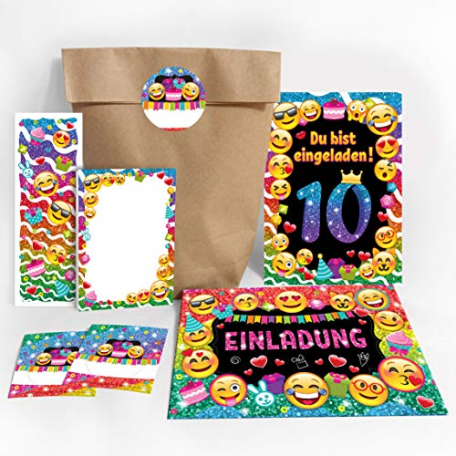 JuNa-Experten 12 Einladungskarten 10 Geburtstag Mädchen Einladung zehnte Kindergeburtstag Einladungen zum Geburtstag incl. 12 Umschläge, 12 Tüten/natur, 12 Aufkleber, 12 Lesezeichen, 12 Notizblöcke