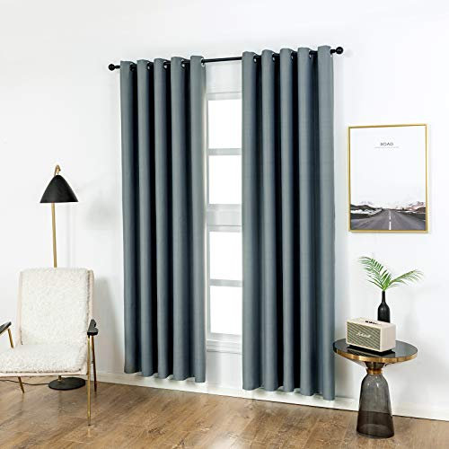 Laneetal Verdunkelungsgardine mit Ösen, Vorhang Blickdicht, Verdunklungsvorhang, Thermovorhang für Schlafzimmer, Gardine Lichtundurchlässig, Ösenschal, Ösenvorhang, Schiefer grau, 135x225 cm, 2 Stücke