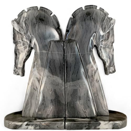 CBAM Set de serre-livres chevaux, en marbre naturel, gris, italien, Bookend Set en Italie Gray Natural Marble H 22 cm