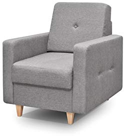 MOEBLO Sessel gepolstert - Polsterstuhl für Esszimmer & Wohnzimmer - Lounge Sessel mit Armlehnen - Armlehnensessel Fernsehsessel Polstersessel Federkern - mit hölzern Füßen - Perry