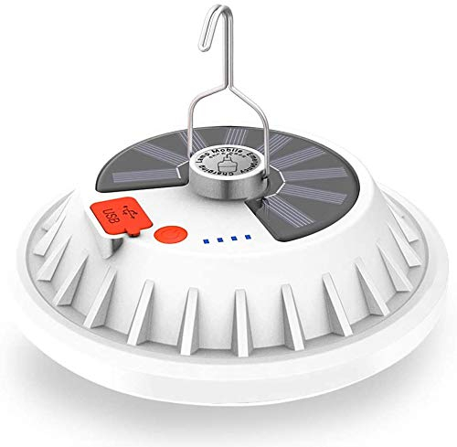 Luces portátiles para acampar Luz de carpa para exteriores Luces de linterna solar 5 modos, lámpara LED ultra brillante recargable USB con salida de banco de energía campamentos o mochileros